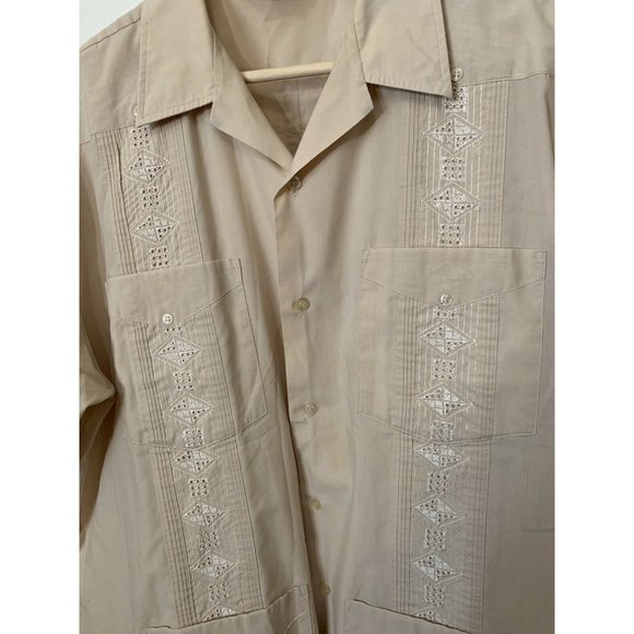 Vintage SUPREME Men’s Guayabera Tan Sz 1X Embroidered Short Sleeve Button Shirt - Picture 3 of 7